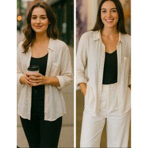 CAbi Women’s Button up shirt Cream XL Minimalist Chic Quiet Luxury Smart Casual